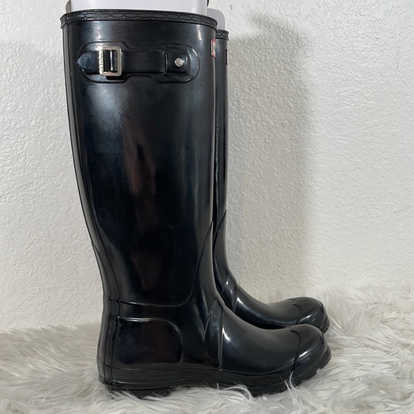 HUNTER Original Tall Black Gloss Rain Boots Waterproof 
Size 7 New - Picture 5 of 16